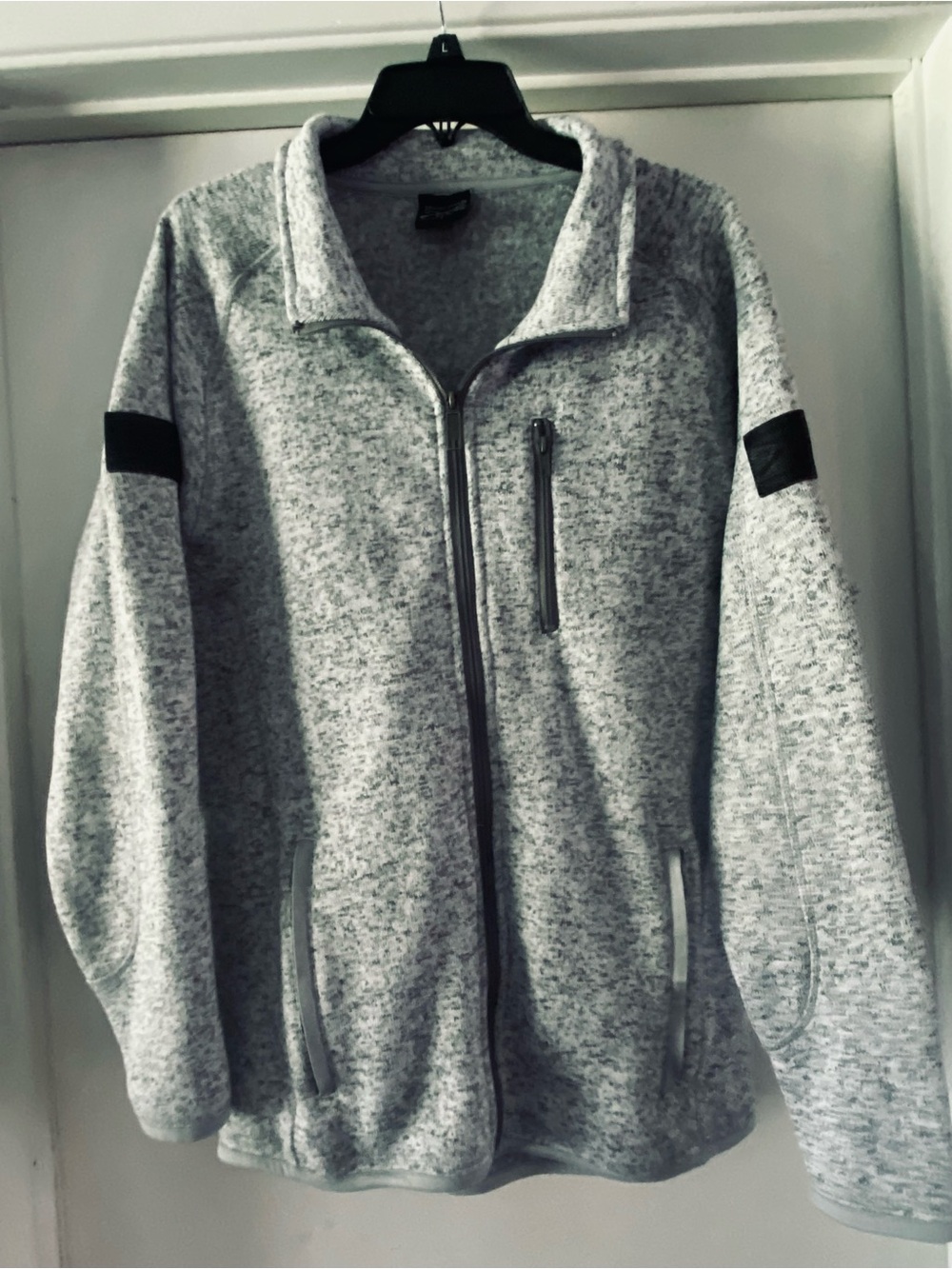 Grunt Style Light Heather Gray Full-Zip Shirt Jacket with Black Sleeve Patches